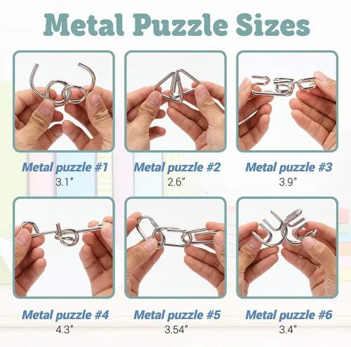 Miniatura 3 de LESONG Rompecabezas Mentales de Metal y Madera para Niños y Adultos Paquete de 9, Prueba de Mente, CI y Lógica y Juegos de Desenredamiento