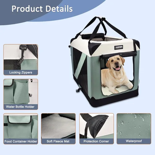 Miniatura 4 de JESPET Jaulas suaves para perros para mascotas, 3 puertas, plegables, con correas y tapete de forro polar para perros, gatos, conejos, uso