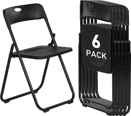 Miniatura 18 de Paquete de 10 sillas plegables de plástico negro, asientos comerciales apilables portátiles para interiores y exteriores con marco de acero