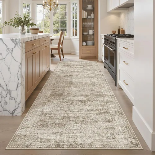 Miniatura 196 de Alfombra de pasillo Soalmost 2'6" x 10' lavable, alfombra antideslizante para cocina, baño, lavandería, alfombras vintage ultra delgadas para Beige