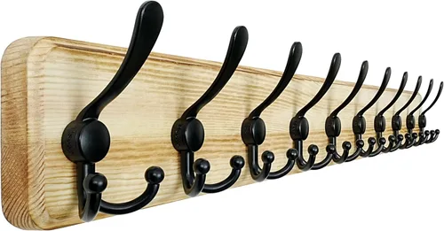 Miniatura 50 de Dseap Perchero de Pared Montado - 5 Ganchos Triangulares, Resistente, Perchero de Pared de Madera para Abriggos, Sombreros, Chaquetas, Ropa, Negro
