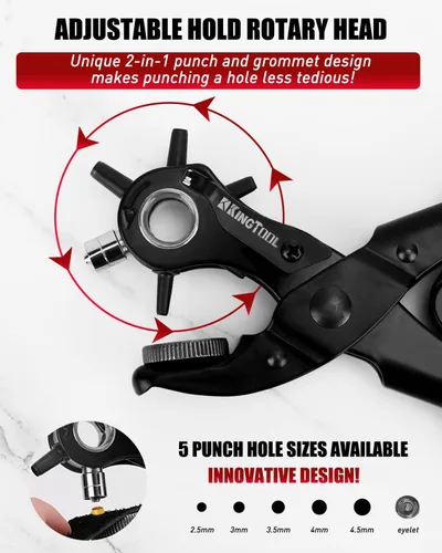 Miniatura 2 de KingTool Kit profesional de perforador de cuero 2 en 1 con kit de ojales - Perfecto para cinturones, correas de reloj, correas, collares de perro