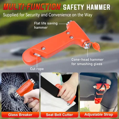Miniatura 6 de Kit de emergencia en carretera para vehículos, kit de primeros auxilios de emergencia con compresor de aire portátil, cables de puente resistentes