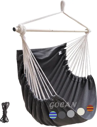 Miniatura 7 de Silla colgante extra grande, 135 × 43.3 in, capacidad de carga de 330.7 lbs, hamaca de algodón con barra de soporte de metal, asiento ancho