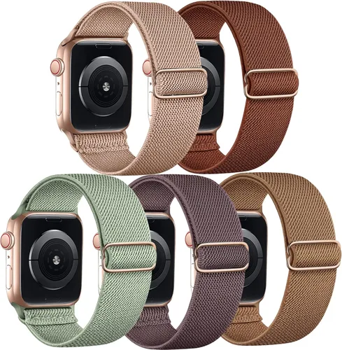 Miniatura 10 de 5 Pack de bandas elásticas de nylon compatibles con Apple Watch de 40 mm, 41 mm, 42 mm, 44 mm, 45 mm, 46 mm, 49 mm, 38 mm para mujeres y hombres
