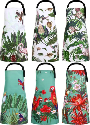 Miniatura 13 de Bencailor 6 delantales de cocina de verano con bolsillos, diseño de flores, gallo, abeja, mariposa, girasol, primavera, a granel para mujeres