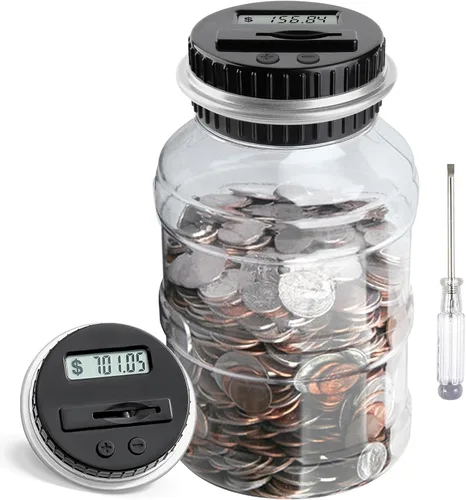 Miniatura 9 de Alcancía grande para niños y adultos, Vcertcpl Banco digital con contador de monedas LCD, capacidad de 1.8 L, tarro de dinero para adultos, diseñado