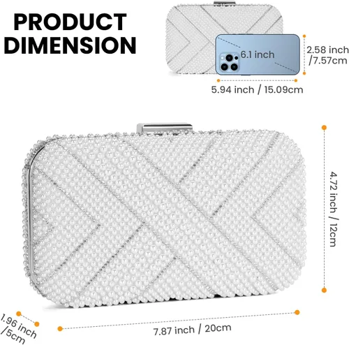 Miniatura 4 de UBORSE Bolsos de noche de perlas artificiales para mujer, elegante bolso formal con cadena para fiestas de boda