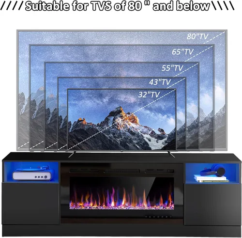 Miniatura 4 de Spurgehom Soporte de TV con chimenea de 70 pulgadas para televisores de hasta 80 pulgadas con chimenea eléctrica de 36 pulgadas, consola de TV