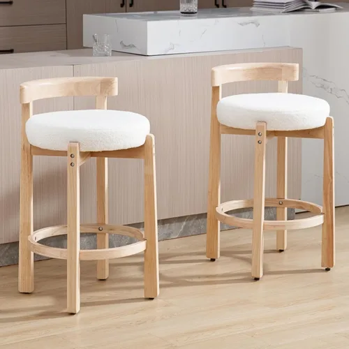 Miniatura 20 de HEAH-YO Taburetes de Bar Modernos de Mediados de Siglo Juego de 2, Taburetes de Mostrador de 26.5" con Respaldo, Taburetes de Bar Tapizados en Lino