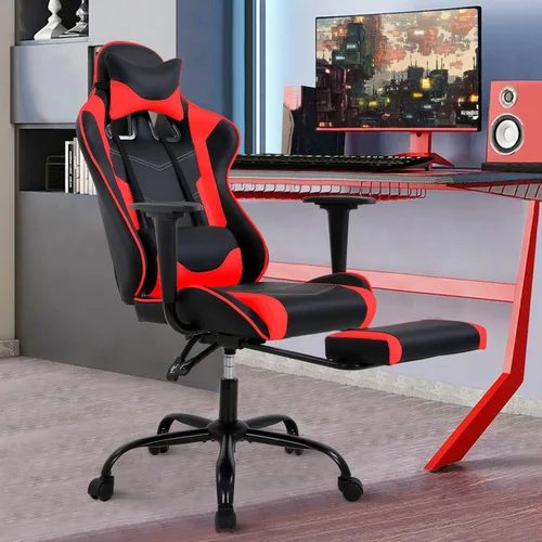 Miniatura 9 de Silla para videojuegos, silla reclinable de piel sintética con soporte lumbar, reposacabezas y respaldo alto, silla de oficina de carreras, silla