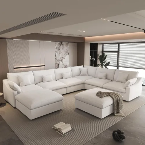 Miniatura 54 de WJShome Sofá Seccional Cloud Couch de 83 pulgadas para sala de estar, sofá seccional modular relleno de plumón, sofás en forma de L con otomana