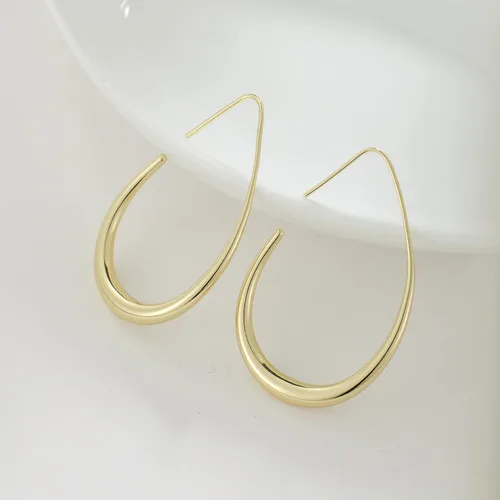Miniatura 3 de Aretes de aro ligeros con forma de lágrima para mujer, chapados en oro blanco de 14 quilates, grandes y ovalados, de alto pulido, joyería de regalo