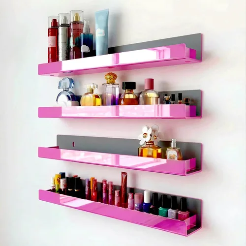 Miniatura 15 de Paquete de 4 estantes acrílicos negros de 15 pulgadas, estantería flotante negra para habitación de los niños, estante moderno para esmalte de uñas