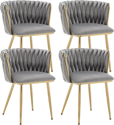 Miniatura 20 de Juego de 2 sillas de comedor de terciopelo Kiztir, sillas tapizadas de comedor con patas de metal dorado, lujosas sillas de comedor acolchadas