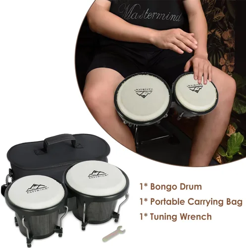 Miniatura 3 de EASTROCK Juego de tambor Bongo de 6 y 7 pulgadas para principiantes, estudiantes, adultos, profesionales, cabezas de piel de animales naturales