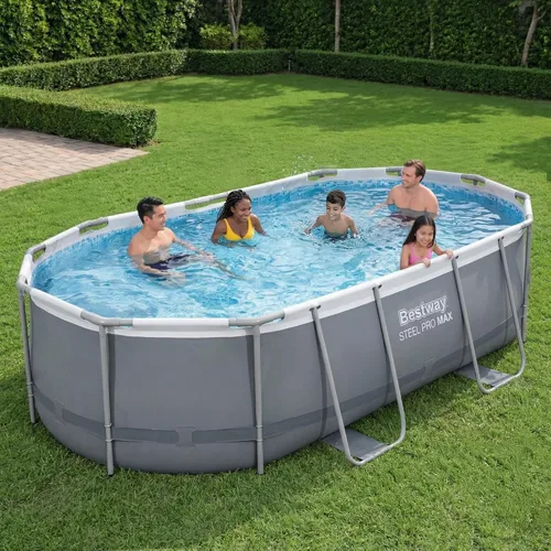 Miniatura 2 de Bestway 56655E Power Steel - Juego de piscina de 16 x 10 x 42 pulgadas, marco ovalado para exteriores sobre el suelo, con bomba de filtro de Gris