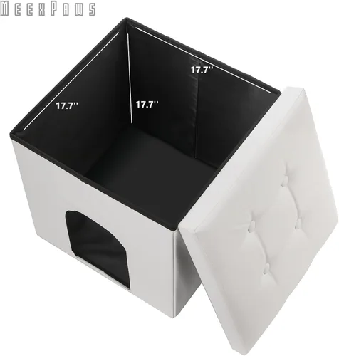 Miniatura 3 de MEEXPAWS Caja de arena para gatos, mueble oculto, banco de baño para gatos, gabinete de almacenamiento pequeño de 19.7 x 19.7 x 19.7 pulgadas, a