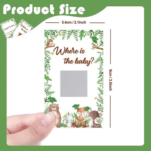 Miniatura 2 de Juego de rascar para baby shower, 50 tarjetas con el tema ¿Dónde está el bebé? Juegos YoungFun con adorables animales del bosque para revelaciones