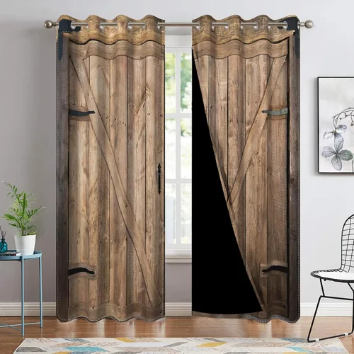 Miniatura 48 de Cortinas rústicas para ventana de puerta de granero, puerta de madera gris, puerta de garaje, tratamiento de ventana para sala de estar, dormitorio