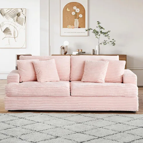 Miniatura 8 de Sofá de pana moderno de 79.3 pulgadas, sofá biplaza de pana con 4 almohadas y reposabrazos anchos, cómodo sofá tapizado de 2 plazas para sala