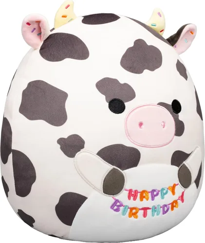 Miniatura 2 de Squishmallows Cartel original de 12 pulgadas de Colin the Cow Holding "Happy Birthday" – Peluche oficial de Jazwares (tamaño mediano)