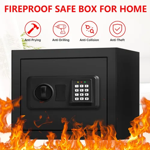 Miniatura 2 de Caja de Seguridad Hogar Pequeña de 1.2 pies cúbicos a Prueba de Fuego e Impermeable, Caja de Seguridad Antirrobo con Teclado Digital, Llaves