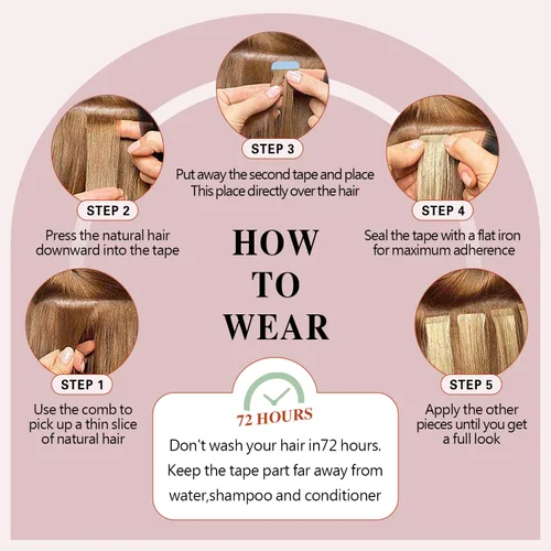 Miniatura 6 de Sunya Extensiones de cabello humano con cinta adhesiva, color marrón chocolate, 12 pulgadas, extensiones de cabello lacio, sin costuras, trama