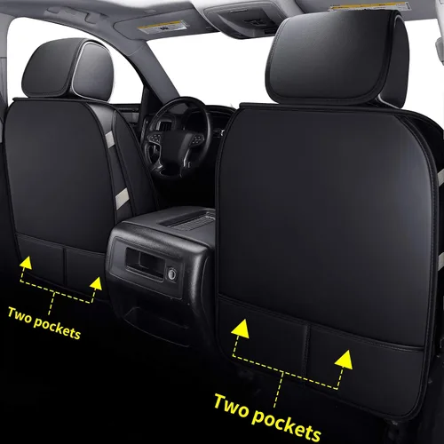 Miniatura 2 de LUCKYMAN CLUB 2 Fundas de asiento delanteras para Silverado que se ajustan a Chevy Silverado Sierra 2007-2023 2024 2025 1500 2500 3500 con piel Negro