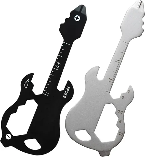 Miniatura 7 de Llavero multiherramienta de guitarra, herramienta de bolsillo, herramienta de cartera, llavero abridor de botellas 12 en 1 (guitarra, negro)