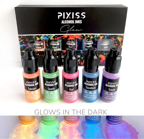 Miniatura 6 de Pixiss Juego de tinta de alcohol que brilla en la oscuridad, 5 tonos de tinta de alcohol brillante para suministros de resina epoxi, papel Yupo