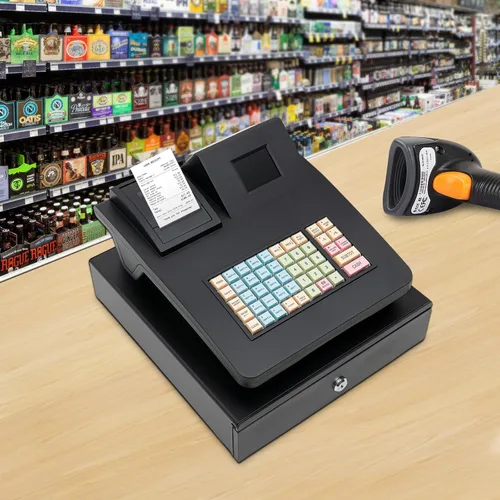 Miniatura 5 de Caja registradora electrónica 48Keys Registro Negro Caja de supermercado Quiosco Retail Pos Sistema Caja Registradora 8 Pantalla LED Digital Caja