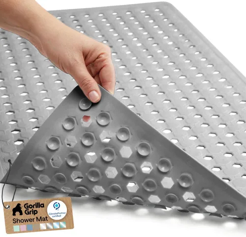 Miniatura 31 de GORILLA GRIP Alfombrilla para bañera patentada, lavable a máquina, con ventosas y orificios de drenaje para mantener las bañeras limpias, suave