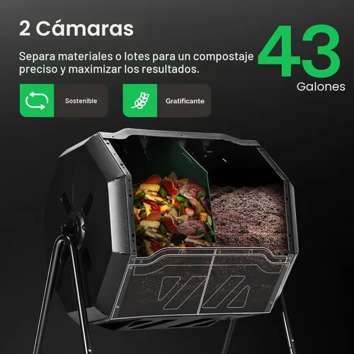 Miniatura 2 de VIVOSUN Cubo de compostaje giratorio para exteriores, con puerta negra de 43 galones, doble lote giratorio Negro