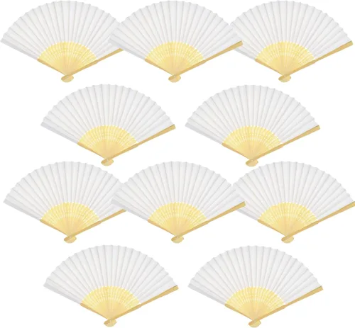 Paquete de 20 abanicos plegables de papel hechos a mano de bambú para regalo, recuerdos de fiesta, decoración de bricolaje en casa y oficina