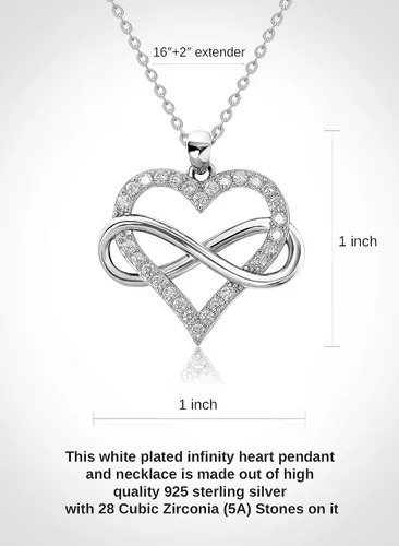 Miniatura 6 de Sash & Soph Collar de corazón infinito para mujer, collar de corazón de plata de ley 925 para novia, colgante de corazón de amor en cadena de 18