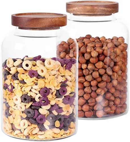 Miniatura 7 de LEAVES AND TREES Y Tarro de almacenamiento de vidrio grueso, recipiente de almacenamiento de alimentos con tapa de madera hermética para té, café