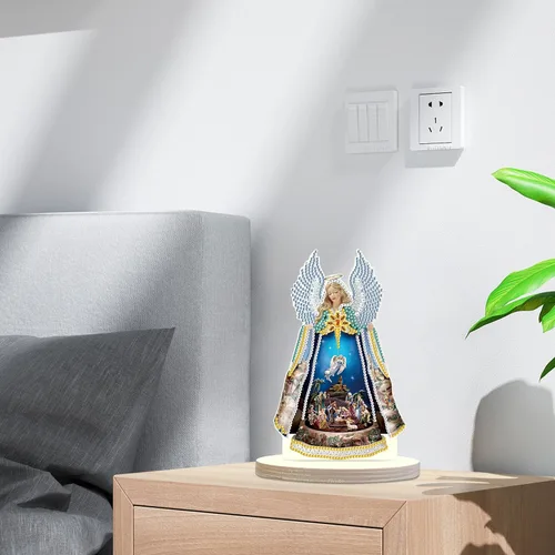 Miniatura 5 de Kits de arte de diamantes de Navidad con belén de ángel: decoración de pintura de diamante de mesa con santa familia, adorno de escritorio
