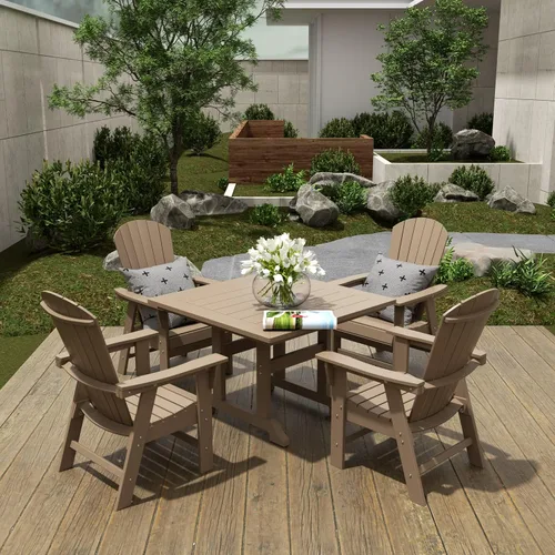 Miniatura 16 de WestinTrends Dylan Adirondack - Juego de 6 mesas y sillas de comedor para exteriores para todo tipo de clima, mesa y sillas de patio de madera