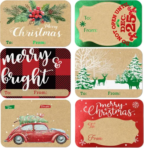 80 Etiquetas Adhesivas de Papel Kraft con Lámina para Navidad, 8 Diseños Jumbo - Etiquetas de Nombre de Xmas to from Christmas Stickers para Marrón