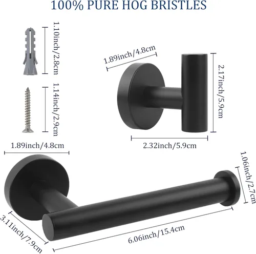 Miniatura 6 de Juego de accesorios de baño negro mate, 3 piezas de acero inoxidable de alta calidad, incluye soportes para papel higiénico de 5 pulgadas y 2