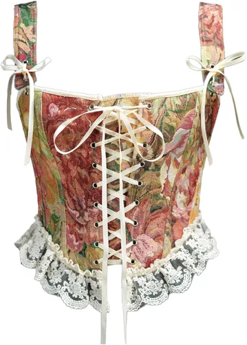 Bowanadacles Corsé de encaje para mujer, estilo vintage, estampado floral, bordado, camisola, bodycon, vendaje, tirantes