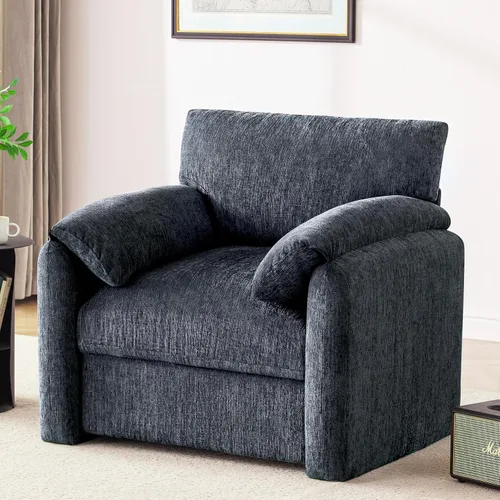Miniatura 13 de Howjoe Sillón Extragrande de Chenilla, Sillas de Acento de 38.6 Pulgadas de Ancho para Sala de Estar y Dormitorio Silla de Descanso Moderna, Silla