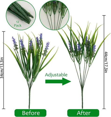 Miniatura 5 de obbsie 12 paquetes de plantas artificiales para exteriores, 18.2" resistentes a los rayos UV, tallos de hierba mono artificial, vegetación, no se