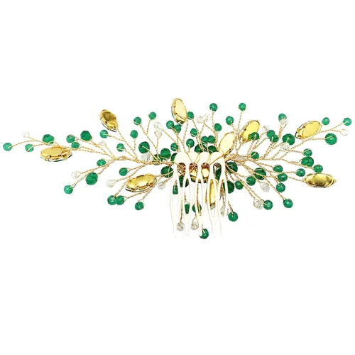 Miniatura 5 de Peine de pelo de novia de cristal verde dorado para novia, accesorios para mujeres y niñas, fotografía de fiesta (verde)