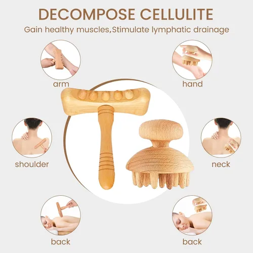 Miniatura 6 de Meifuly Herramientas de masaje de terapia de madera 13 en 1 con estante de almacenamiento de lujo, kit completo de masajeador de madera