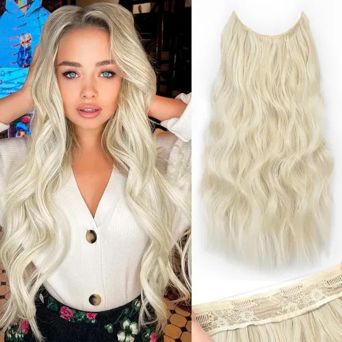 Miniatura 90 de KooKaStyle - Extensiones de cabello con hilo invisible, diadema transparente, ajustables, 4 clips fijadores, cabello largo y ondulado de 12