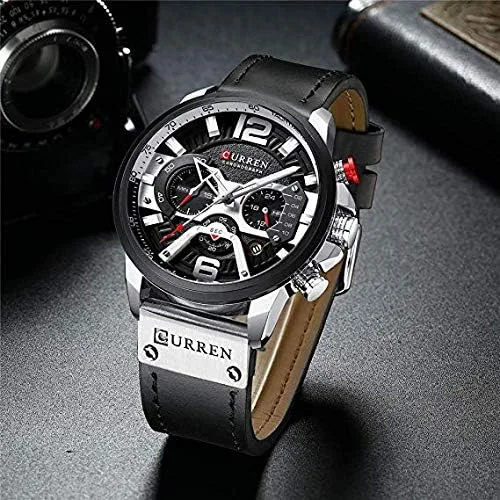 Miniatura 3 de CURREN Watches Men Quartz Leather Chronograph Watch and Fashion Bracelet Set Analog Watches for Men Luxury Wristwatch Gifts for Dad Boyfriend