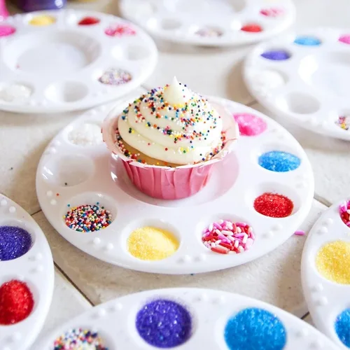 Miniatura 2 de AIERSA Platos decorativos para cupcakes para fiestas infantiles, bandeja de decoración para cupcakes con 10 pozos para chispas de postre, 10