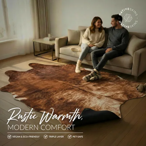 Miniatura 3 de NativeSkins - Alfombra de piel de vacuno de imitación – Brindle (extragrande) 6.2 pies x 8.2 pies Estampado de vaca Decoración occidental